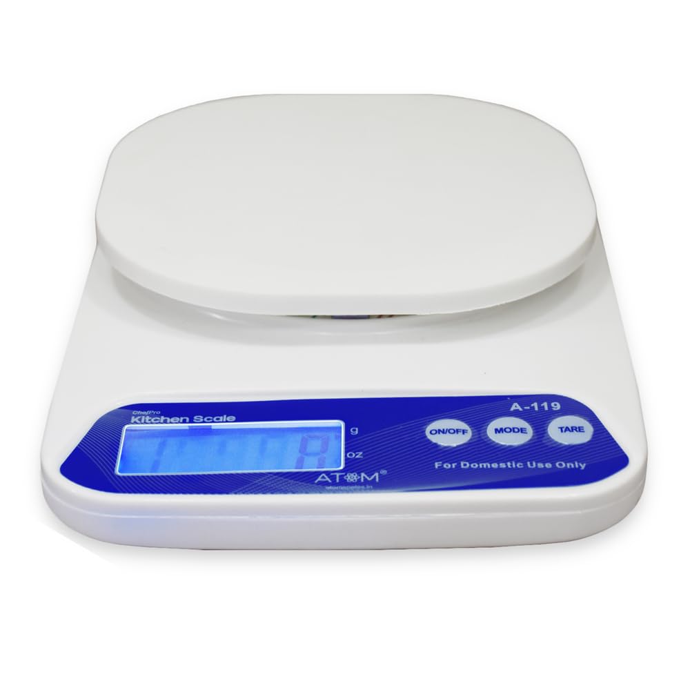 Atom 10Kg Kitchen Weight Machine 6 Months Manufacturer Warranty, Digital Scale with LCD Display, Scale for Home Baking, Cooking & Balance Diet. Machine with capacity 10Kg, SF400/A121,Color May Vary