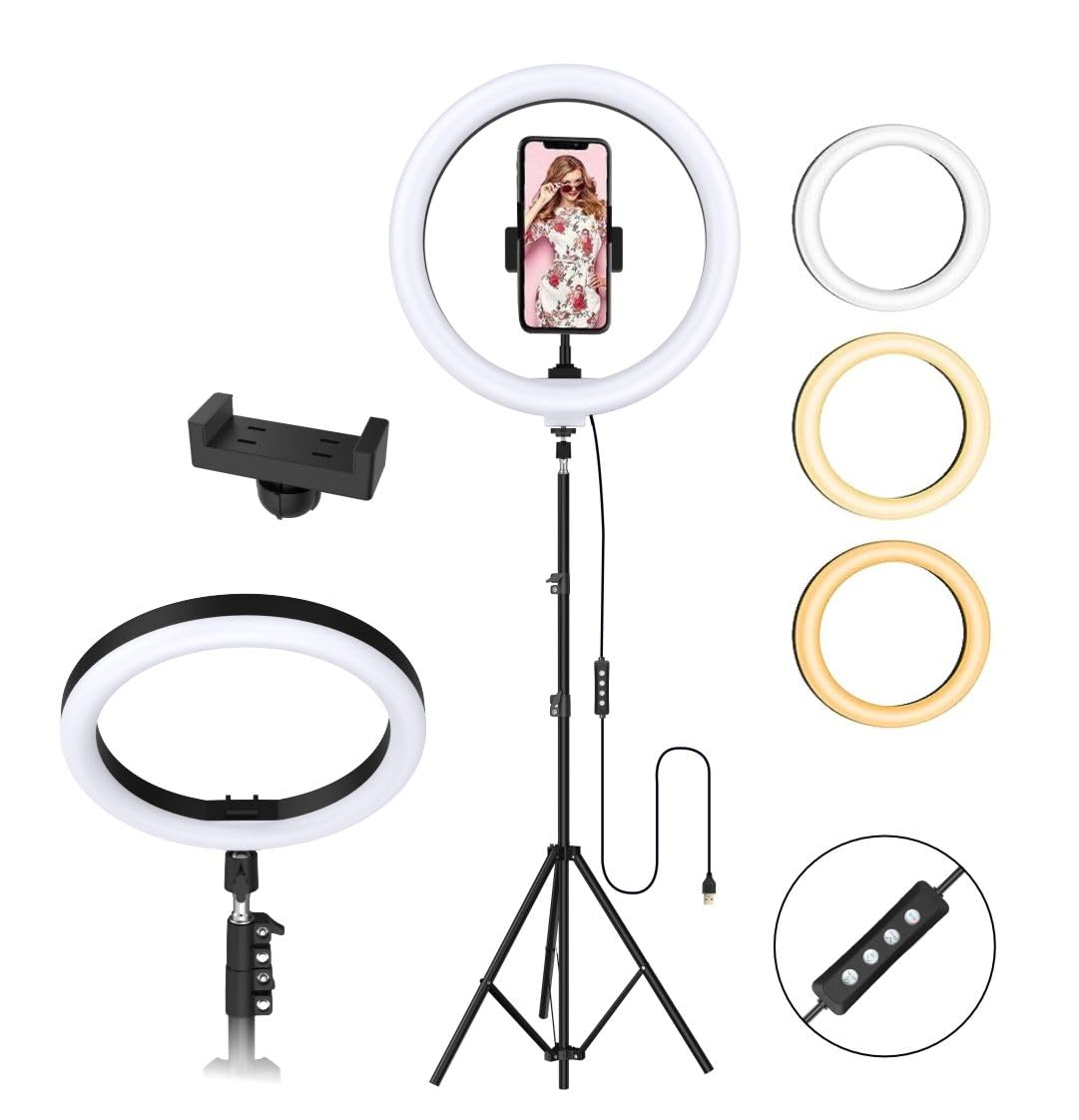 Big LED Ring Light for Camera Phone- YouTube Video Shooting and Makeup Light with 7 Feet Foldable Tripod Stand