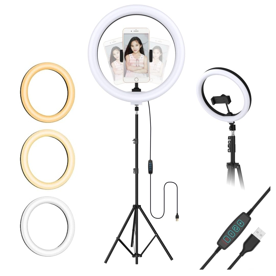 Big LED Ring Light for Camera Phone- YouTube Video Shooting and Makeup Light with 7 Feet Foldable Tripod Stand