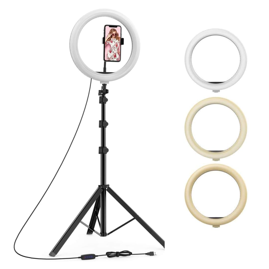 Big LED Ring Light for Camera Phone- YouTube Video Shooting and Makeup Light with 7 Feet Foldable Tripod Stand