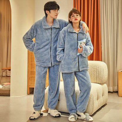 Plush Couple Thickened Flannel Thermal Zipper Suit