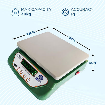 Atom 10Kg Kitchen Weight Machine 6 Months Manufacturer Warranty, Digital Scale with LCD Display, Scale for Home Baking, Cooking & Balance Diet. Machine with capacity 10Kg, SF400/A121,Color May Vary