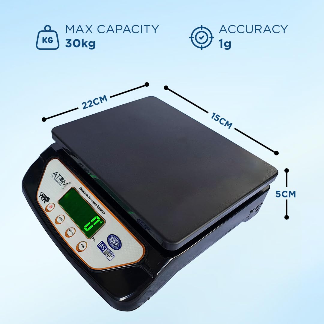 Atom 10Kg Kitchen Weight Machine 6 Months Manufacturer Warranty, Digital Scale with LCD Display, Scale for Home Baking, Cooking & Balance Diet. Machine with capacity 10Kg, SF400/A121,Color May Vary