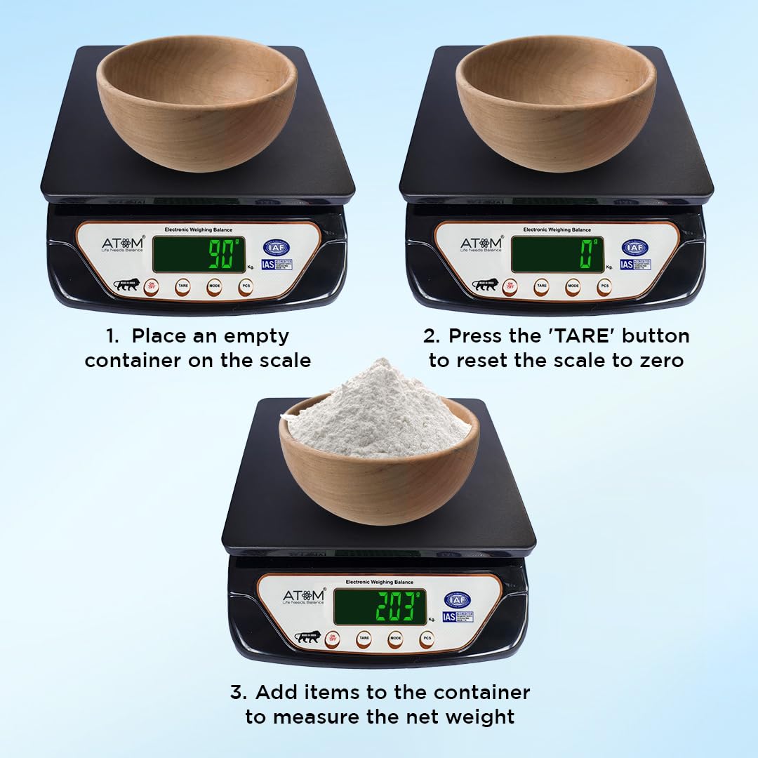 Atom 10Kg Kitchen Weight Machine 6 Months Manufacturer Warranty, Digital Scale with LCD Display, Scale for Home Baking, Cooking & Balance Diet. Machine with capacity 10Kg, SF400/A121,Color May Vary