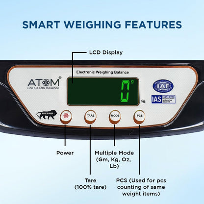 Atom 10Kg Kitchen Weight Machine 6 Months Manufacturer Warranty, Digital Scale with LCD Display, Scale for Home Baking, Cooking & Balance Diet. Machine with capacity 10Kg, SF400/A121,Color May Vary