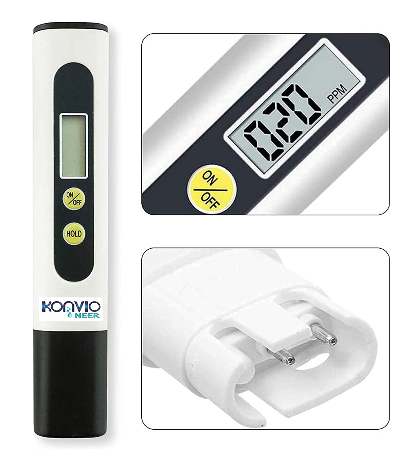 Konvio Neer Imported Tds Meter, Total Dissolved Solids Meter, Water Quality Tester, Ppm Tester For Water Testing - White