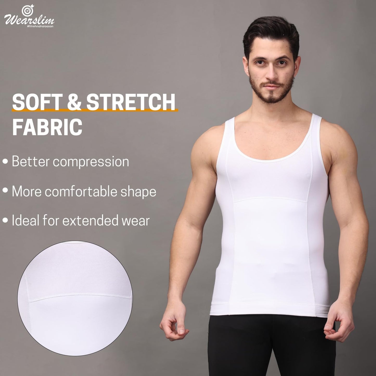 Wearslim Premium Men's Super Combed Cotton Elastene Stretch Fabric Tummy Tucker Vest