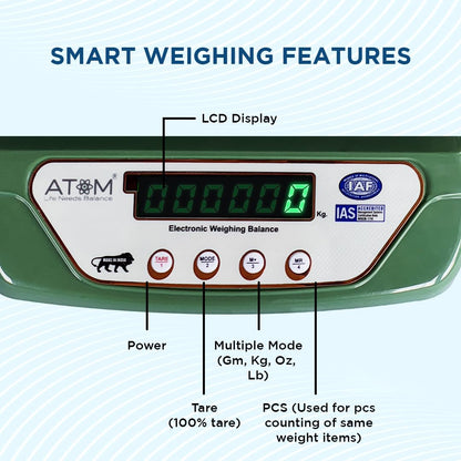 Atom 10Kg Kitchen Weight Machine 6 Months Manufacturer Warranty, Digital Scale with LCD Display, Scale for Home Baking, Cooking & Balance Diet. Machine with capacity 10Kg, SF400/A121,Color May Vary