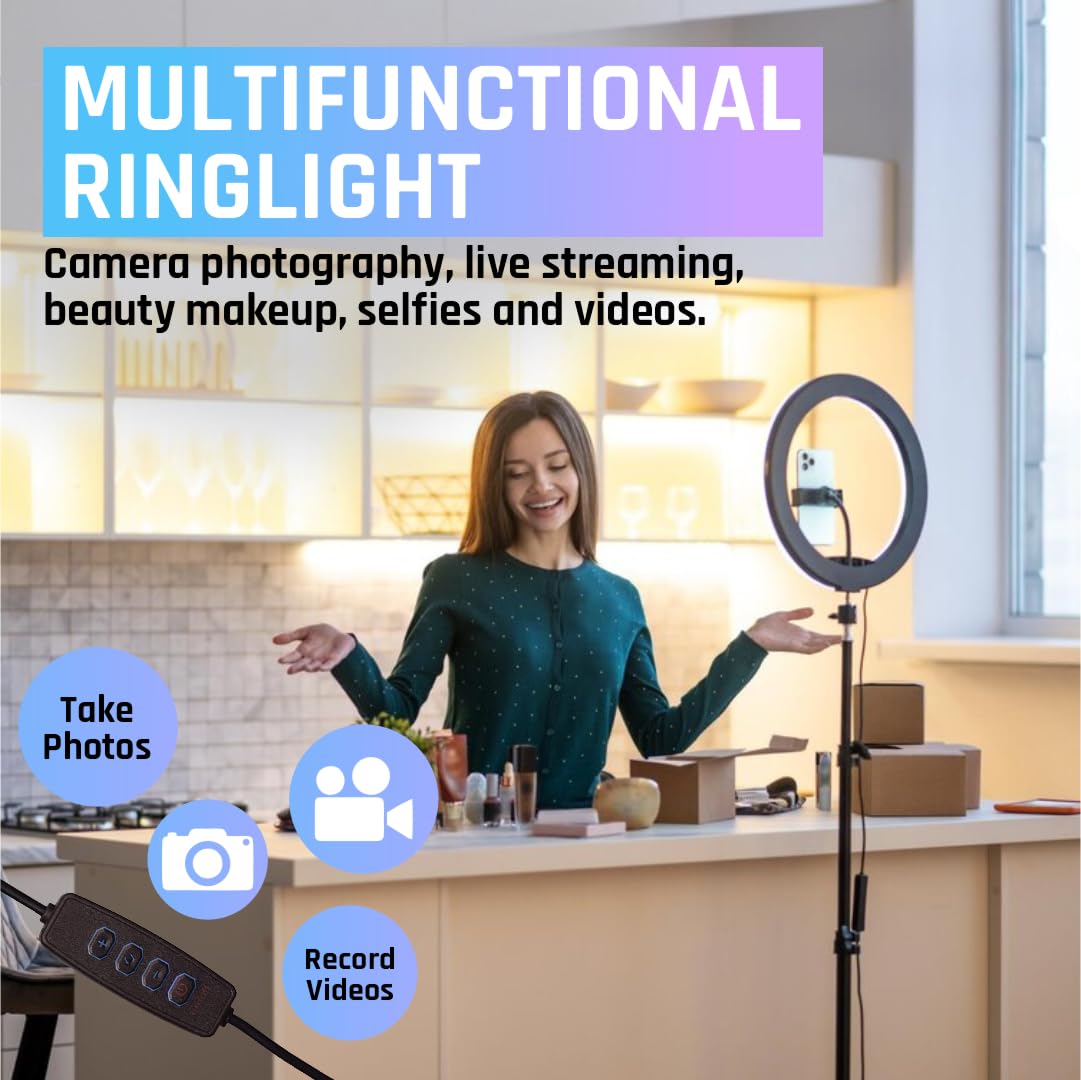 Big LED Ring Light for Camera Phone- YouTube Video Shooting and Makeup Light with 7 Feet Foldable Tripod Stand