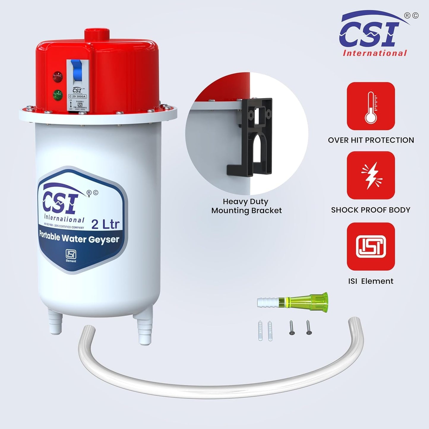 CSI INTERNATIONAL Instant Water Geyser, 1 L Portable Water Heater, Made Of First Class Abs Plastic 3Kw, Auto Cut Off Feature (Red)