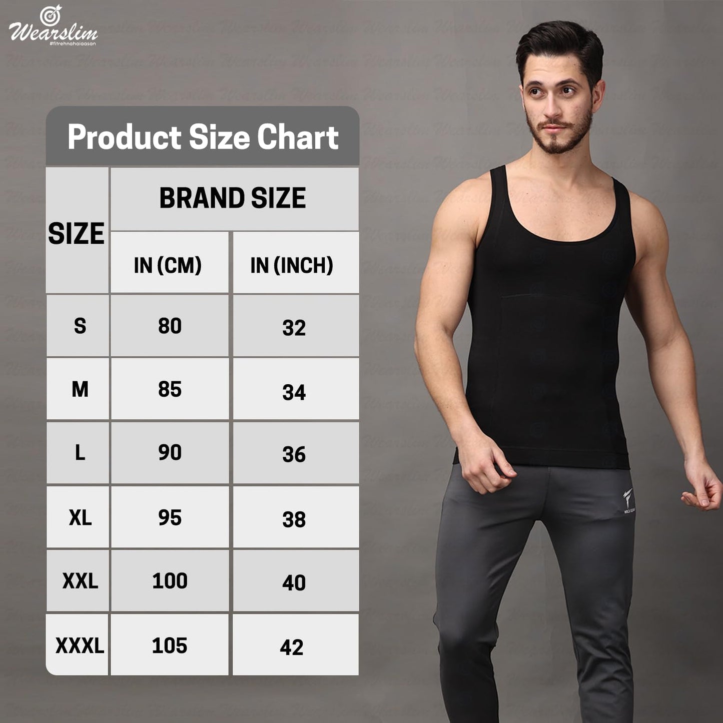 Wearslim Premium Men's Super Combed Cotton Elastene Stretch Fabric Tummy Tucker Vest