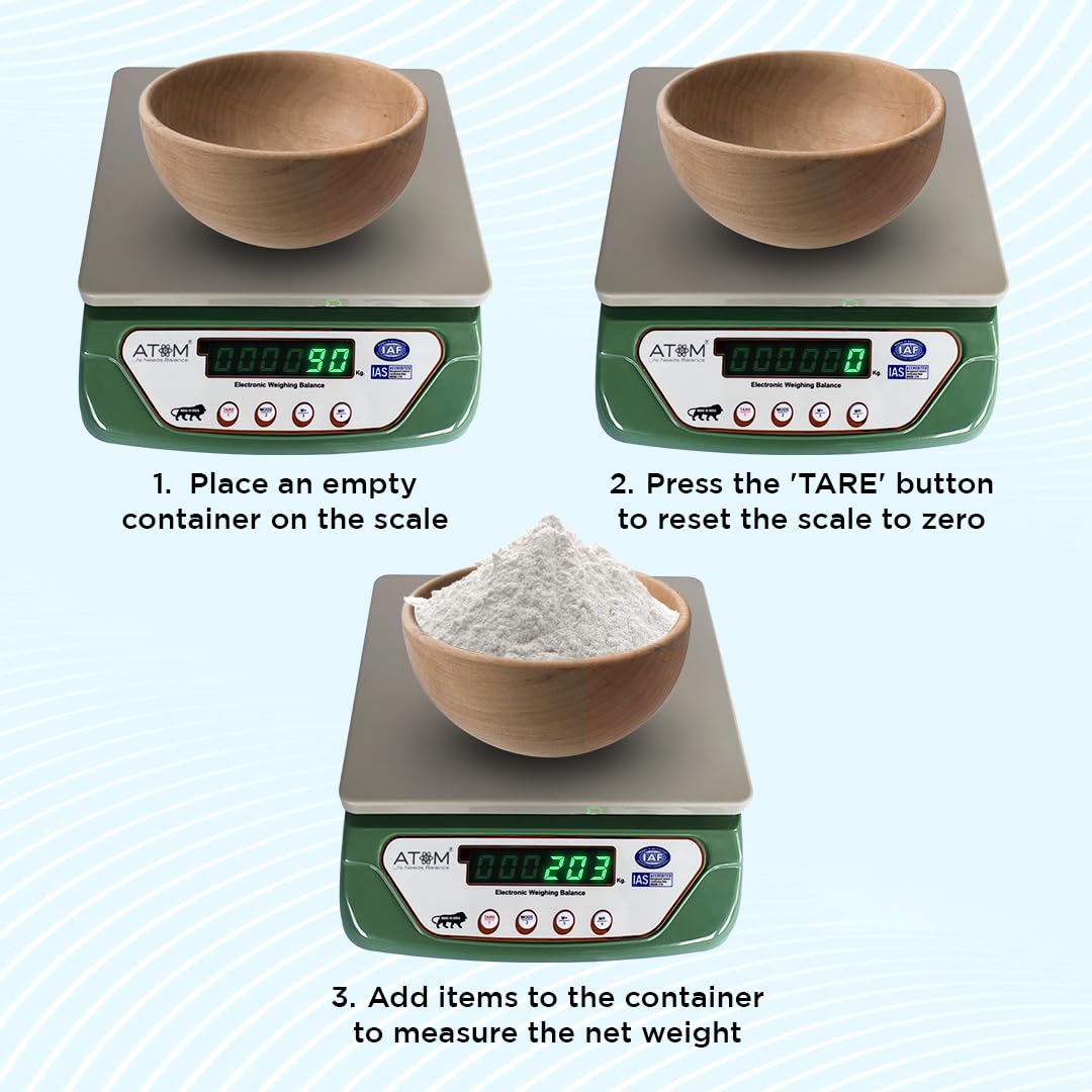 Atom 10Kg Kitchen Weight Machine 6 Months Manufacturer Warranty, Digital Scale with LCD Display, Scale for Home Baking, Cooking & Balance Diet. Machine with capacity 10Kg, SF400/A121,Color May Vary