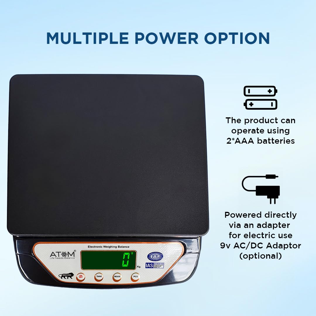 Atom 10Kg Kitchen Weight Machine 6 Months Manufacturer Warranty, Digital Scale with LCD Display, Scale for Home Baking, Cooking & Balance Diet. Machine with capacity 10Kg, SF400/A121,Color May Vary