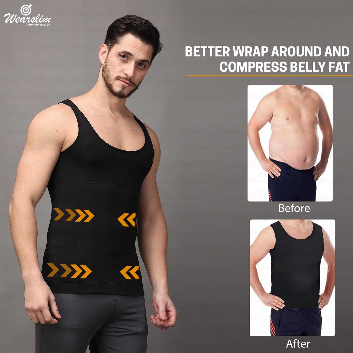 Wearslim Premium Men's Super Combed Cotton Elastene Stretch Fabric Tummy Tucker Vest