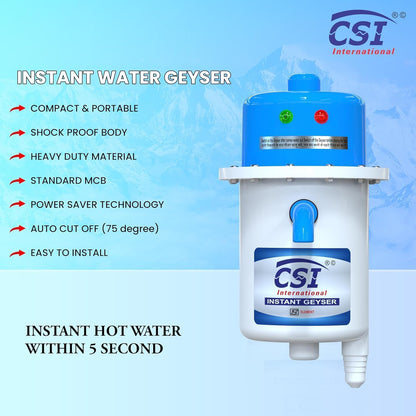 CSI INTERNATIONAL Instant Water Geyser, 1 L Portable Water Heater, Made Of First Class Abs Plastic 3Kw, Auto Cut Off Feature (Red)