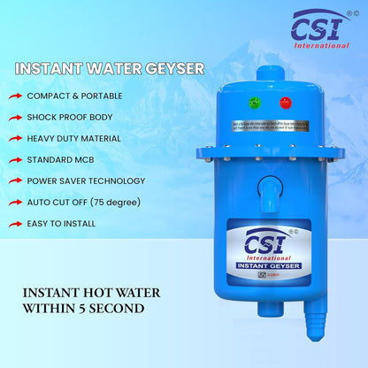 CSI INTERNATIONAL Instant Water Geyser, 1 L Portable Water Heater, Made Of First Class Abs Plastic 3Kw, Auto Cut Off Feature (Red)
