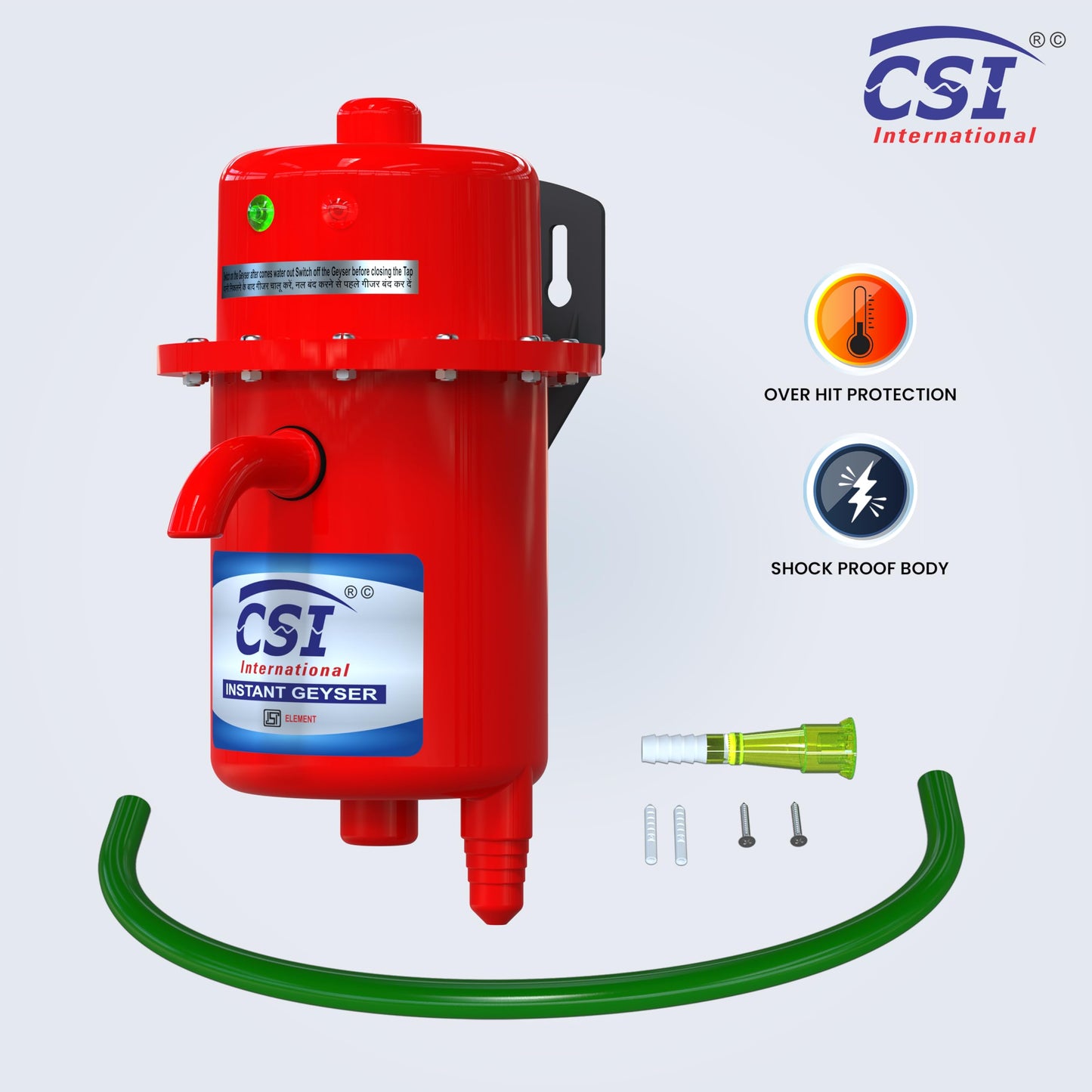 CSI INTERNATIONAL Instant Water Geyser, 1 L Portable Water Heater, Made Of First Class Abs Plastic 3Kw, Auto Cut Off Feature (Red)