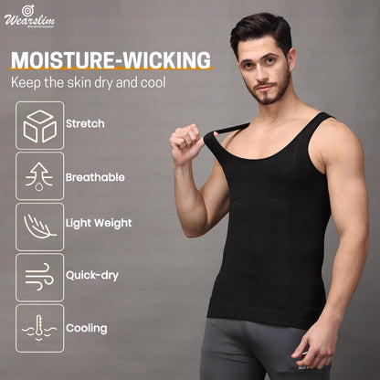 Wearslim Premium Men's Super Combed Cotton Elastene Stretch Fabric Tummy Tucker Vest
