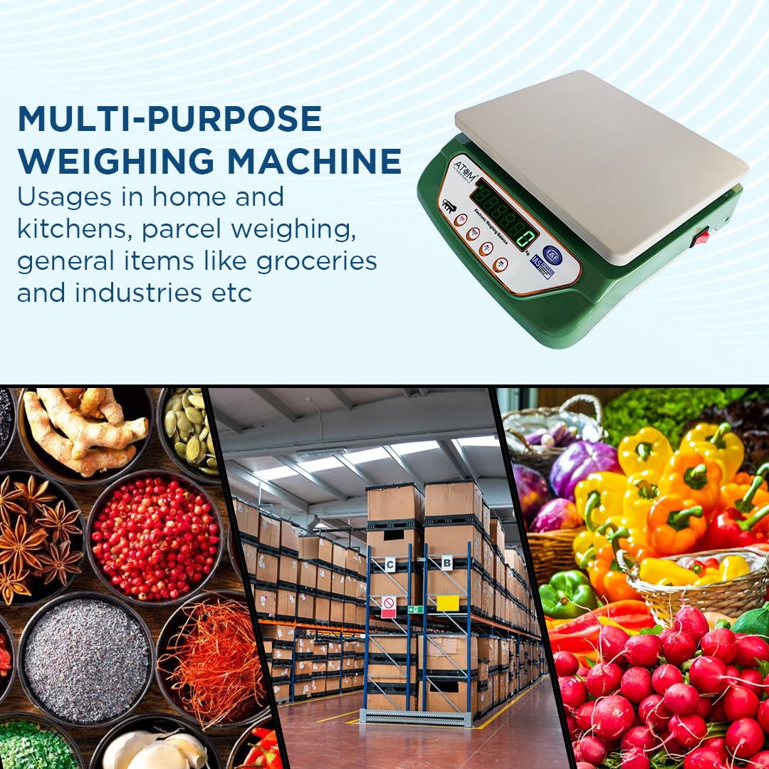 Atom 10Kg Kitchen Weight Machine 6 Months Manufacturer Warranty, Digital Scale with LCD Display, Scale for Home Baking, Cooking & Balance Diet. Machine with capacity 10Kg, SF400/A121,Color May Vary