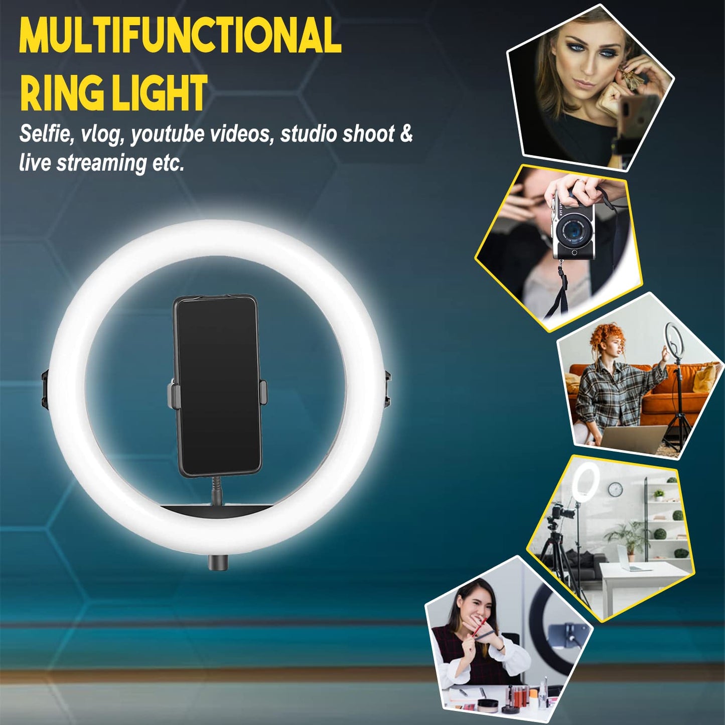 Big LED Ring Light for Camera Phone- YouTube Video Shooting and Makeup Light with 7 Feet Foldable Tripod Stand