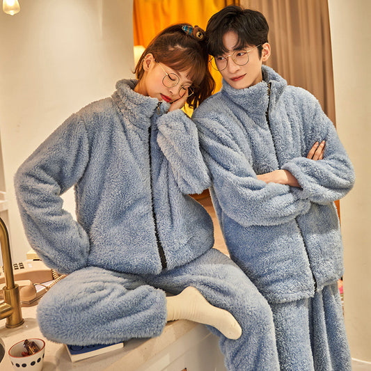Plush Couple Thickened Flannel Thermal Zipper Suit